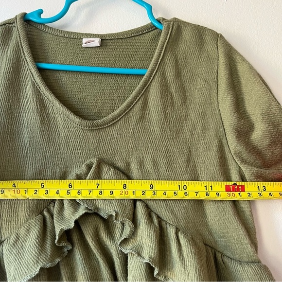 🌼 5/$25 Girls Olive Green Ruffle Peplum Waffle Knit Short Sleeve 120 (5–6 Years) - Picture 7 of 7